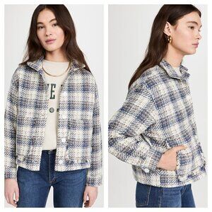 NEW BLANK NYC Once In A Lifetime Tweed Cropped Shacket Jacket Blue Cream XS